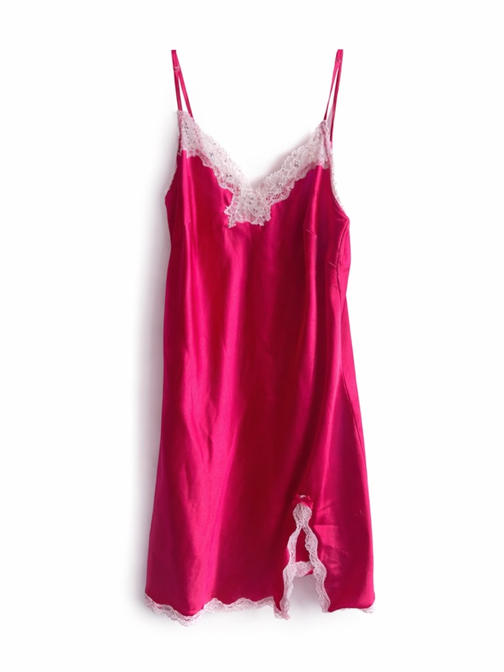 Victoria’s Secret Red Satin Slip Dress White Lace